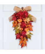 Autumn Harvest Fall Leaves Hydrangea &amp; Apples Swag Wreath Door Wall Home... - £22.58 GBP