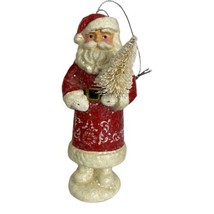 Santa Hat Ornament Holiday Tree Hanging Ornament 5.5 In. Red White Glittery - $20.23