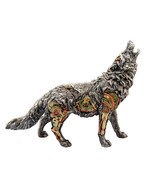 Steampunk Wolf Standing Howling Silver Mechanical Figurine Statue 10.6&quot; L - $878.55 MXN