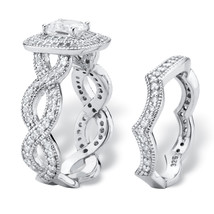 PalmBeach Jewelry 1.92 TCW Platinum Plated Silver Cubic Zirconia Bridal Ring Set - £57.39 GBP