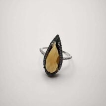 New Stylish Women's Ring "Morning Dew" 925 Sterling Silver, Citrine, Zircon - $120.00