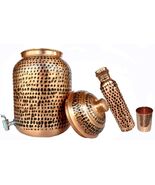 Pure Copper Hammered Water Storage Tank Pot 4 Liter With Bottle and Tumbler - $154.99