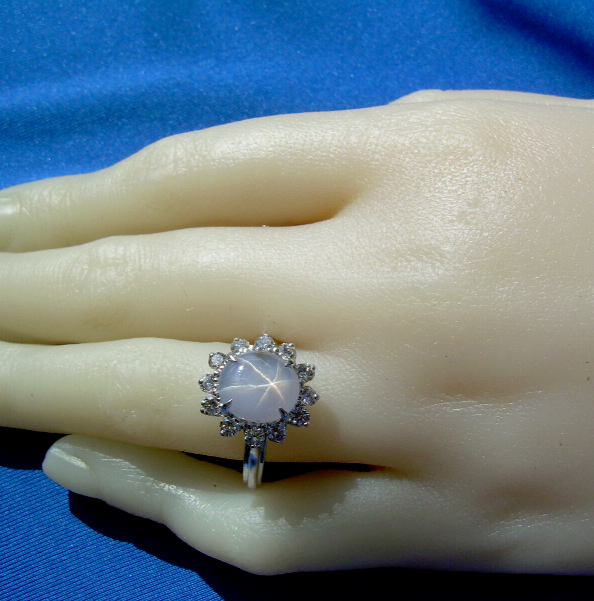 Earth mined Star Sapphire Diamond Deco Engagement Ring Diana Style Solitaire Item image 3