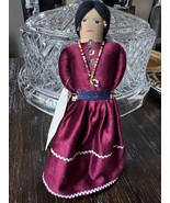 Vintage 10&quot; Handmade Navajo Artist Girl Doll Red Velveteen Dress Beads COA - £16.43 GBP