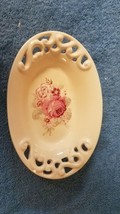 Vintage Pierced Trinket Dish Ivory Porcelain Hand-painted Pink Roses Vic... - £7.37 GBP