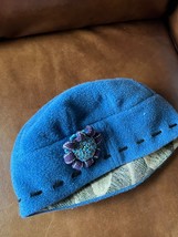 Hats O Fancy by Renee Blue Wool Hat w Purple Flower Pin Brooch Accent - ... - $11.29