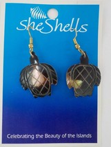 SHE SHELLS FISHOOK EARRINGS CARVED SEA TURTLE DARK BROWN FASHION JEWELRY... - $15.99