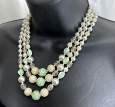 Vintage Japan Faux Pearl Sugar Beads Three Strand 18” Necklace With of Extension - £12.06 GBP