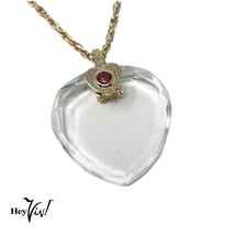 Vintage Clear Faceted Edge Glass Heart Pendant Necklace on 17&quot; Chain - H... - £11.16 GBP