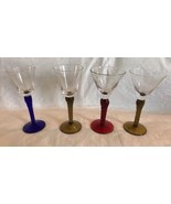 SET of 4 Twisted Colored Stem Clear Bowl CORDIAL SHERI GLASSES - £13.54 GBP