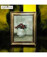 Painting Tempera on Canvas Carafe Red Roses and Small Daisies Frame - $1,695.38 MXN