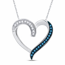 10k White Gold Womens Round Blue Color Enhanced Diamond Heart Outline Pendant - £158.95 GBP