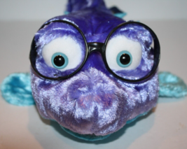 The Petting Zoo Puffer Fish 14&quot; Plush Glasses Purple Blue Eyes Soft Toy Stuffed - £17.44 GBP