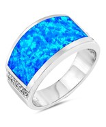 Opal Ring Sterling Silver October Emerald-Cut Blue Simulated Opal Ring - £51.95 GBP+