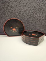 Set Of 5 Decorative Asian Trays Sake Servers Red Black Flower Stackable  5 1/2&quot; - £11.81 GBP