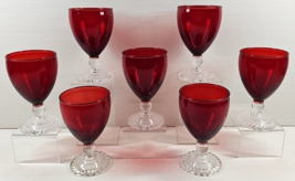 7 Anchor Hocking Bubble Foot Ruby Water Goblets Set Vintage Red Stemware... - £74.33 GBP