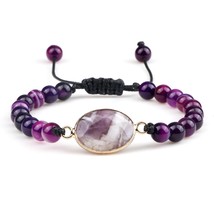 Natural Purple Stripe Onyx Stone Adjustable Beads Bracelets Braided String Bangl - £13.89 GBP