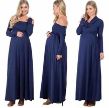 Pinkblush Maternità Foldover Cappuccio Collo fuori Il Spalla Blu Navy Maxi Da M - £17.36 GBP