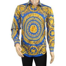 Men's AVM Crystal Shirt Medallion Medusa Cotton Slim Fit 9628-06 Royal Blue image 7