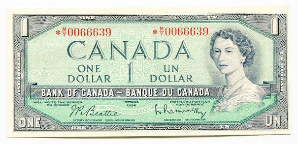 1954 Bank of Canada $1.00 One Dollar Replacement Note *M/Y0066639 - $49.99