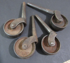 4 Antique Vintage strong STEEL &amp; IRON Casters Wheels Furniture Rollers - $27.01