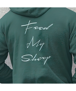 Heavy Blend Hoodie Sweatshirt &quot;Feed My Sheep&quot; White Font Print on Back - $33.44+