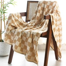 Folkulture Throw Blanket For Couch 50&quot; X 60&quot;, 100% Recycled, Biscuit Checks - £33.57 GBP