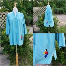 Vintage 1950s "Sun Fashions of Hawaii" teal oversized Asian Monk style j... - $67.32