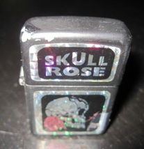 Vintage Retro Biker Skull Rose Black Powder Style Flip Lighter - £7.86 GBP