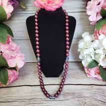Coldwater Creek Red Glass Pearl Blue Crystal Beaded Fashion Necklace - £15.80 GBP