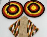 Vintage Crochet Pot Holder Hot Pads Potholder Orange Brown 70&#39;s 60&#39;s MCM 3 - £11.45 GBP