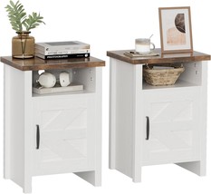 Yeshomy Farmhouse Modern Nightstand With Shelf And Barn Door, Set Of 2, White - £83.63 GBP