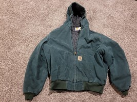 Mens Carhartt Jacket Vintage JQ243 Green Work Utility Coat 2X - Large - $188.00