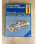 Dodge Aries &amp; Plymouth Reliant  1981 thru 1989 Haynes Repair Manual - £9.36 GBP