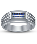 1.30 Ct Blue Sapphire 14K White Gold Finish 925 Silver Men&#39;s Wedding Ban... - €71,22 EUR