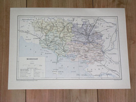 1887 Original Antique Map Of Department Of Morbihan Vannes Brittany / France - £17.88 GBP