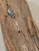 Vintage Native Navajo? Silver Old Pawn Turquoise Blossom Stick Pin Signed - £46.36 GBP