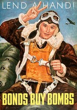 Lend A Hand! Bonds Buy Bombs - Air Corps - World War II - Propaganda Poster - £26.51 GBP