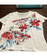 Coral Bay Shirt Womens Petite L White Beach Hawaii Plumeria Short Sleeve... - $6.93