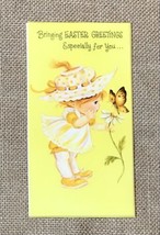 60s Vintage Little Girl Yellow Dress Butterfly Easter Card Clear Plastic... - $4.95