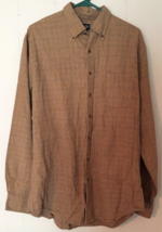 Lands&#39; end shirt button close size L men pocket plaid brown 100% cotton ... - £10.27 GBP