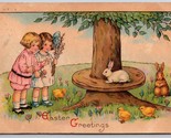 Easter Greetings Fantasy Children Rabbit Chicks 1927 DB Postcard K3 - $9.85