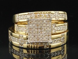 14K Yellow Gold Over Round Cut Diamond Engagement Wedding Trio Set Ring 3.00 Ct - £110.62 GBP