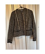 Vince Black White Tweed Zip Blazer Jacket Career Fringe Trim Womens Size 2 - $39.95