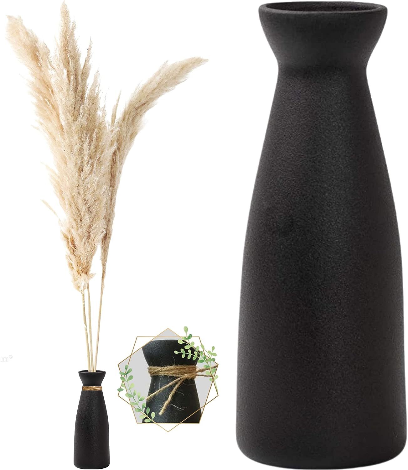Primary image for Modern Boho Home Decor Style, Wz Woodzia Black Ceramic Vase For Pampas Grass,, 2