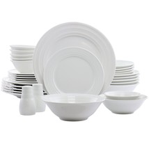 Gibson Home Embossed Ring 32 Piece Round Ceramic Dinnerware Set in White - $178.26 CAD