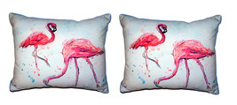 Pair Of Betsy Drake Funky Flamingos Large Indoor Outdoor Pillows 16 X 20 - £69.85 GBP