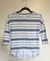 Old Navy Girls Top Size 6/7 Blue White Striped Hi Lo Drop Shoulder Tee S... - $7.92