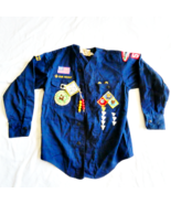Vintage Blue Cub Scout Boy Shirt V-neck Wisconsin Patches Pins 70's Size... - $24.74