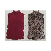 Leopard Print Burgundy Jonathan Martin Reversible Fleece Vest Full Zip Medium - £14.03 GBP
